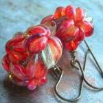Glass Flower Earrings, Handmade Artist Lampwork..