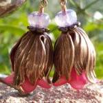Copper Tulip Earrings, Long Romantic Bell Flower..