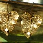 Antiqued Brass Leaf Earrings, Pearl And Leaves,..