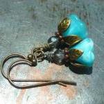 The Cutest Baby Blue Flower Earrings, Czech Glass,..