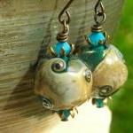 Caribbean Blue Earrings With Antiqued Brass Deep..