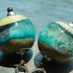 Earrings Copper And Turquoise Glass Cascade..