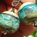 Earrings Copper And Turquoise Glass Cascade..