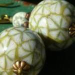 Celadon Feathered Leaves, Handmade Polymer Clay..