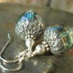 Sea Acorns, Ocean Color Czech Glass, Antiqued..