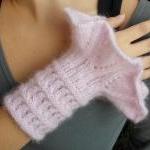 Victorian Cuffs Hand Knitted Pink Ruffled Romantic..