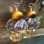 Tiger Pumpkin Earrings, Artist Lampwork Glass..