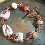 Fire Agate And Copper Beaded Bracelet Wirework..