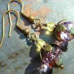 Lavender Yellow Berries, Earrings, Czech Glass..