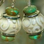 Turquoise Lace, Lantern Earrings, Handmade Artist..