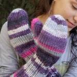 Extra Long Mittens Purple Grey Gray Hand Knitted..