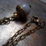 Angel Blue Acorn Necklace Beaded Oxidized Antiqued..