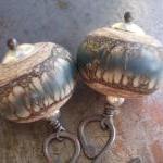 Denim On Ivory Glass And Silver Earrings Lampwork..