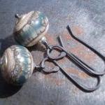 Denim On Ivory Glass And Silver Earrings Lampwork..