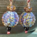 Opal Berries, Earrings Lampwork Beads Black Onyx..