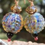 Opal Berries, Earrings Lampwork Beads Black Onyx..
