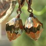 Beaded Earrings, Antiqued Copper And Czech Glass..