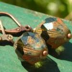Beaded Earrings, Antiqued Copper And Czech Glass..