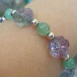 Natural Fluorite Bracelet, Flowers And Sterling..