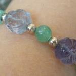 Natural Fluorite Bracelet, Flowers And Sterling..