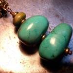 Rustic Turquoise Necklace, Gemstones And Brass,..