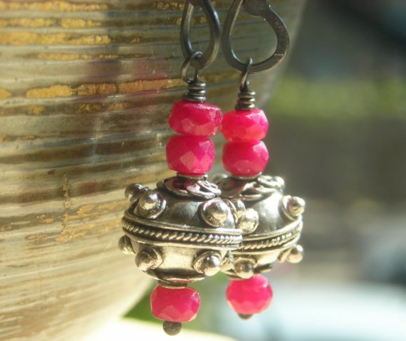 Genuine Ruby Earrings, Ruby And Silver Earrings, Sterling Silver And Semi Precious Stone Earrings, Gemstone Earrings, Beaded Earrings, Red